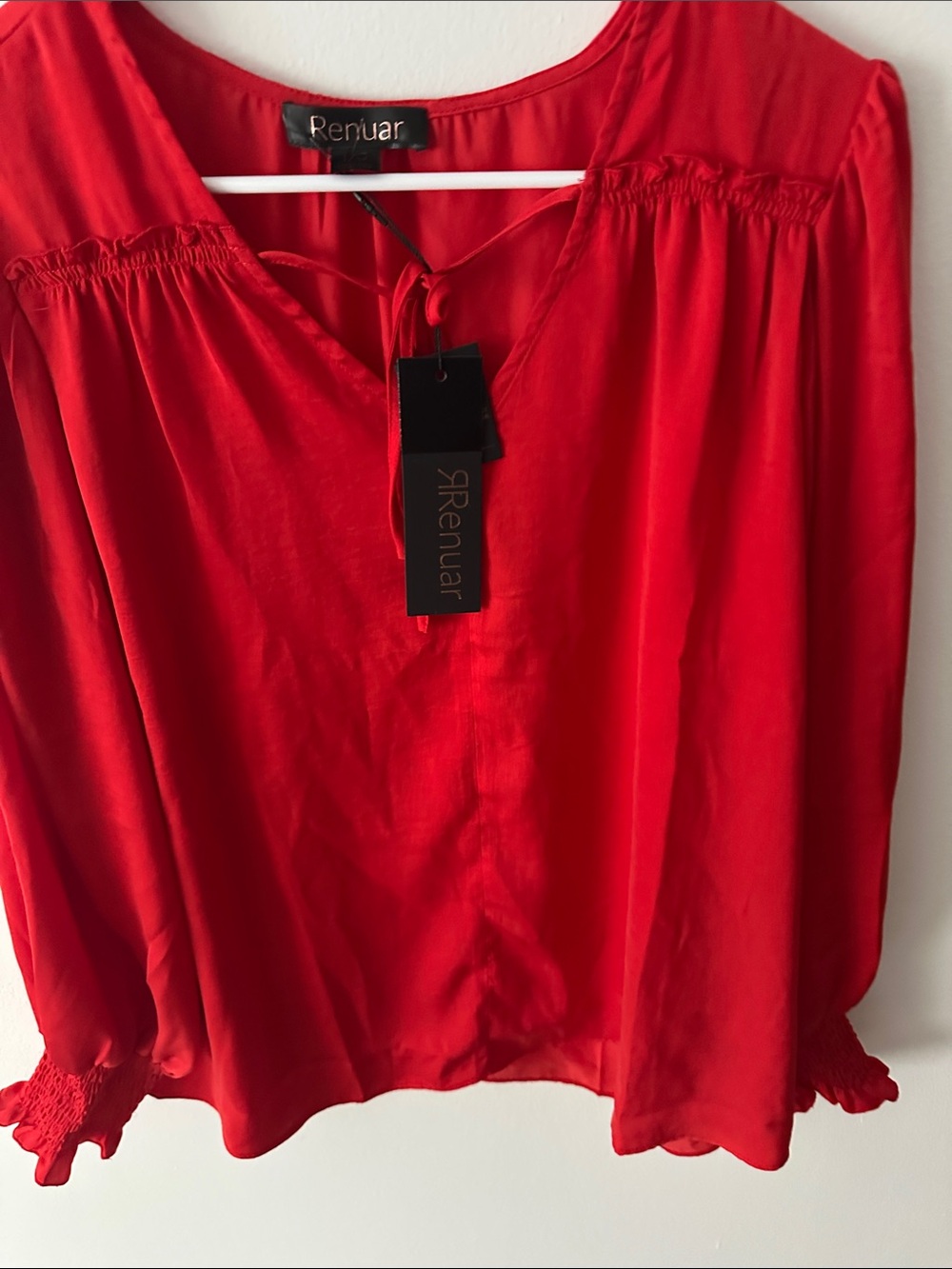 Renuar Bright Red Tie-Neck Long Sleeve Blouse